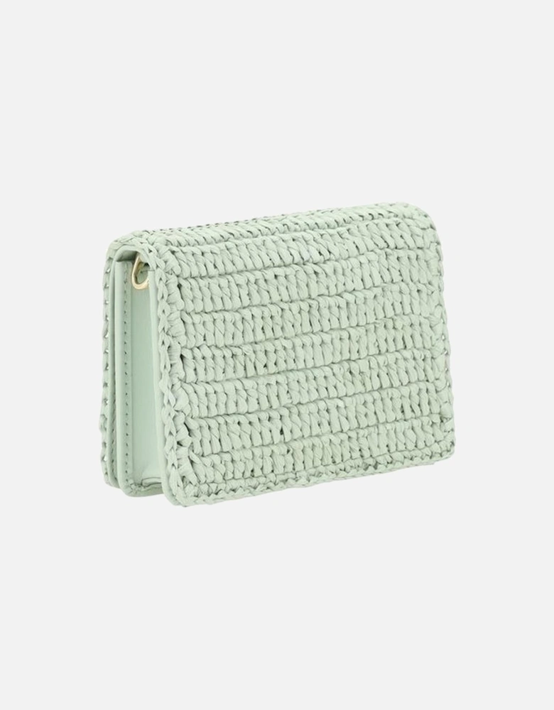 Raffia Card Holder with Leather Details Women - Green Wallets