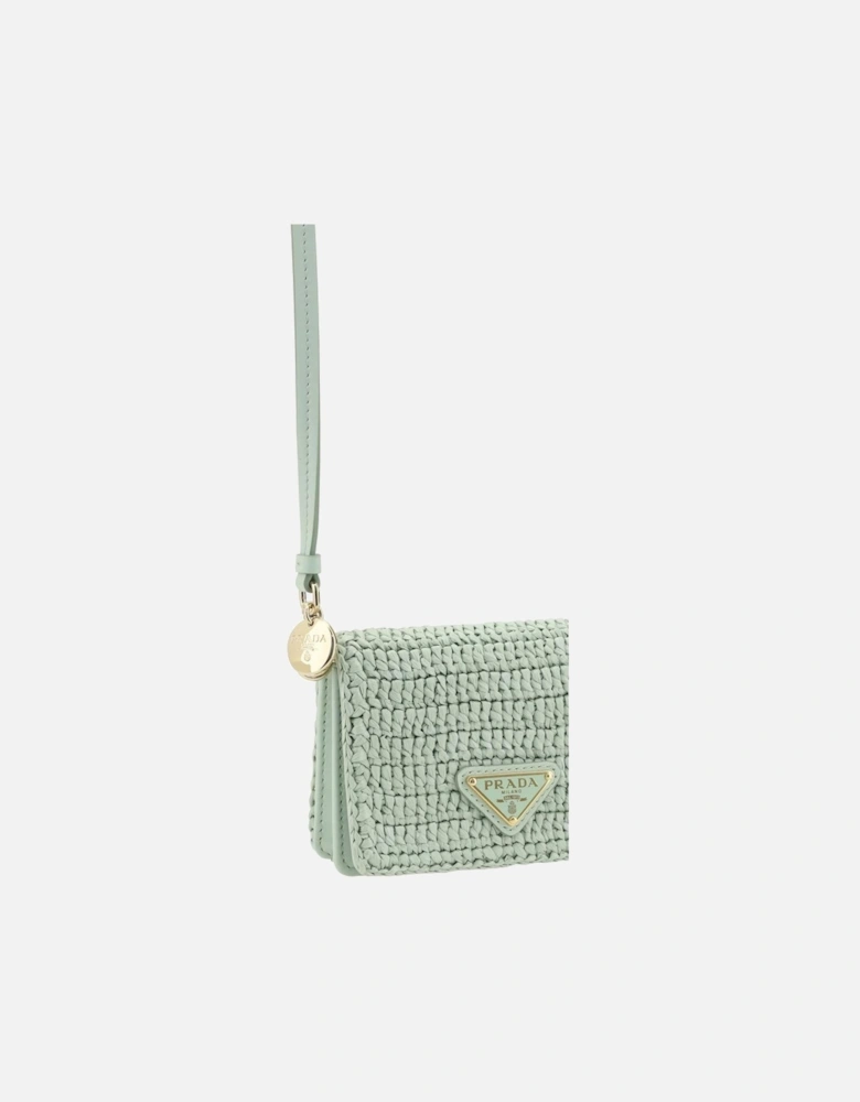 Raffia Card Holder with Leather Details Women - Green Wallets