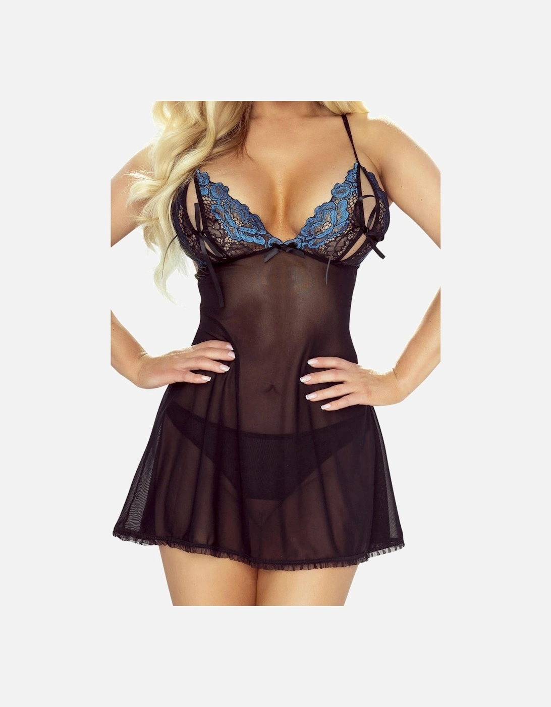 Romantic Babydoll Crotchless Lace by Women - Blackblue