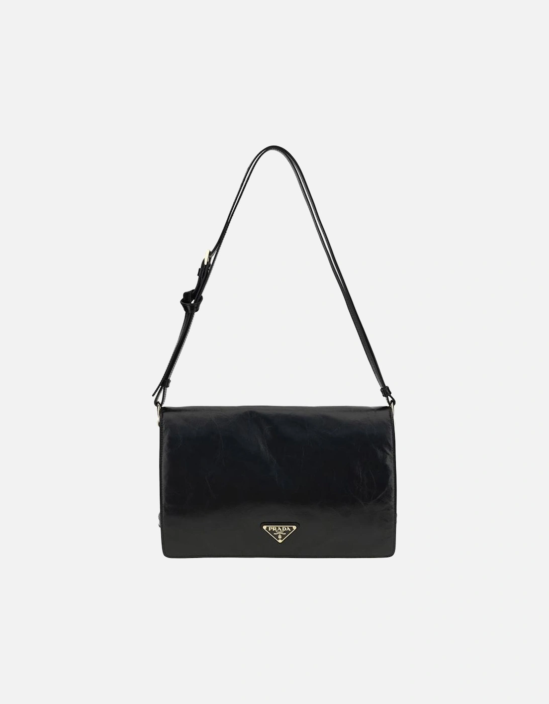 Crinkle Effect Leather Shoulder Bag with Magnetic Flap Women - Black, 5 of 4