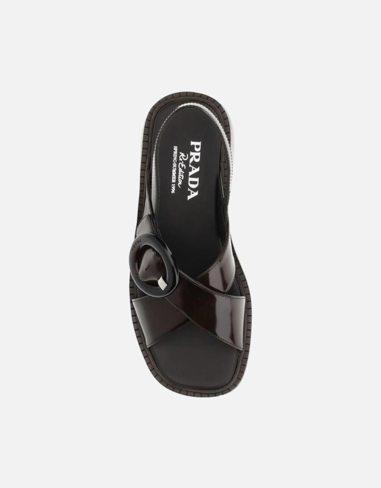 Leather Sandals with Logo-Embossed Buckle Women - Brown