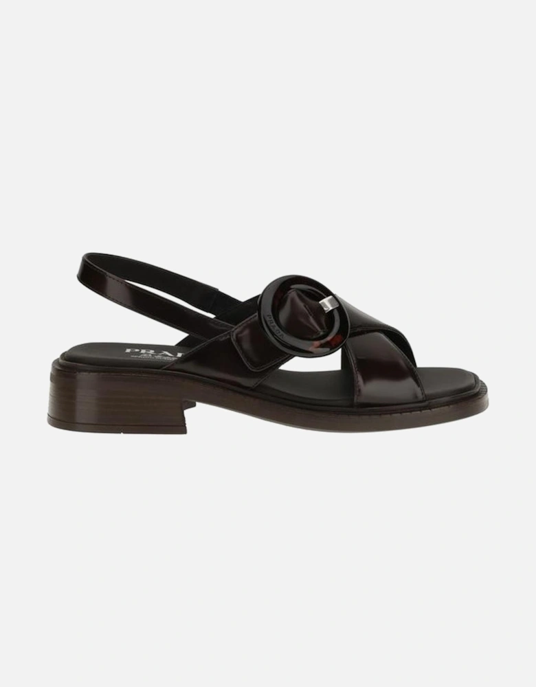 Leather Sandals with Logo-Embossed Buckle Women - Brown