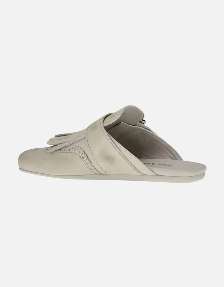 Leather Mules with Buckle and Fringed Detail Women - Gray Sandals