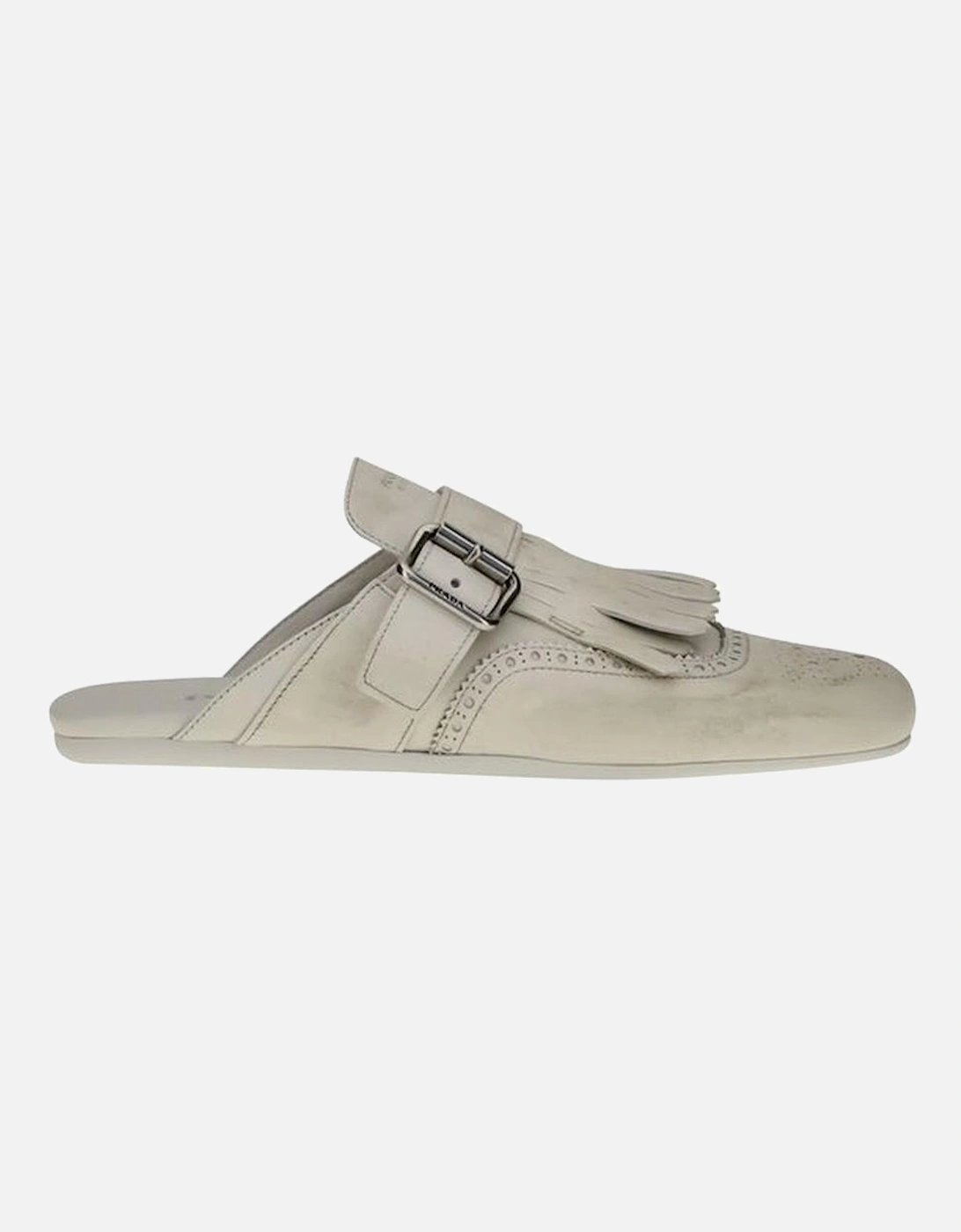 Leather Mules with Buckle and Fringed Detail Women - Gray Sandals, 5 of 4