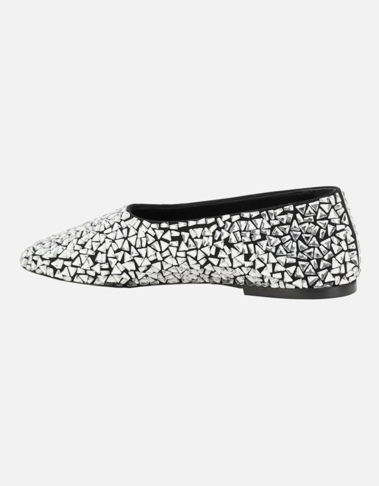 Glove Embellished Mirrored Ballerinas Women - Silver Flat Shoes