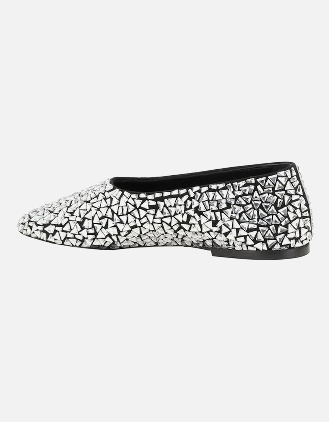 Glove Embellished Mirrored Ballerinas Women - Silver Flat Shoes