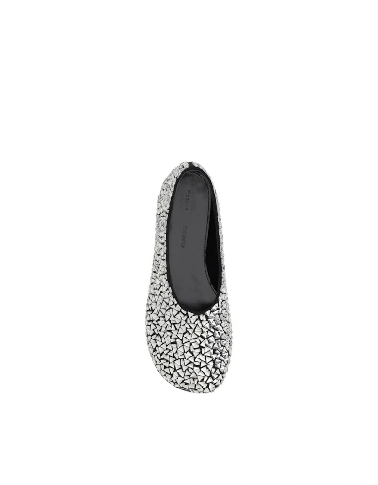 Glove Embellished Mirrored Ballerinas Women - Silver Flat Shoes
