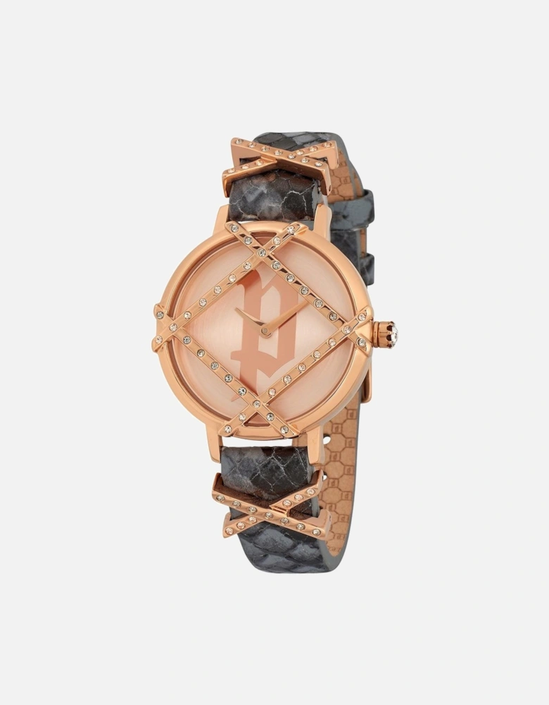 Stainless Steel Quartz Watch with Leather Bracelet Women - Gray