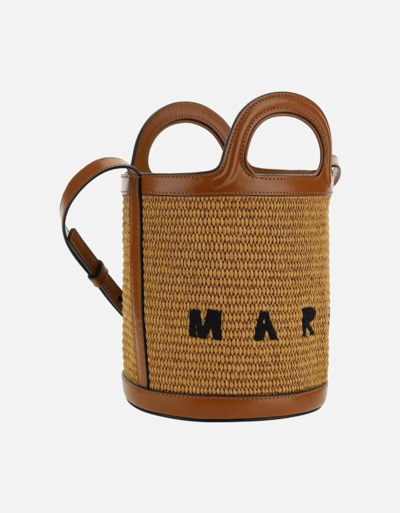 Tropicalia Raffia Bucket Bag with Leather Trim Women - Brown Satchel