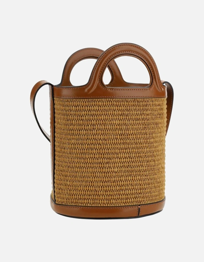 Tropicalia Raffia Bucket Bag with Leather Trim Women - Brown Satchel