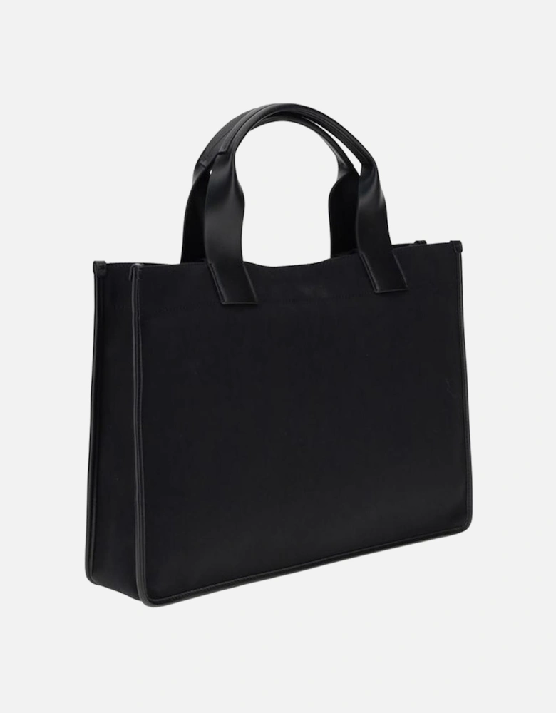 Fabric Tote Bag with Leather Handles Women - Black Handbags