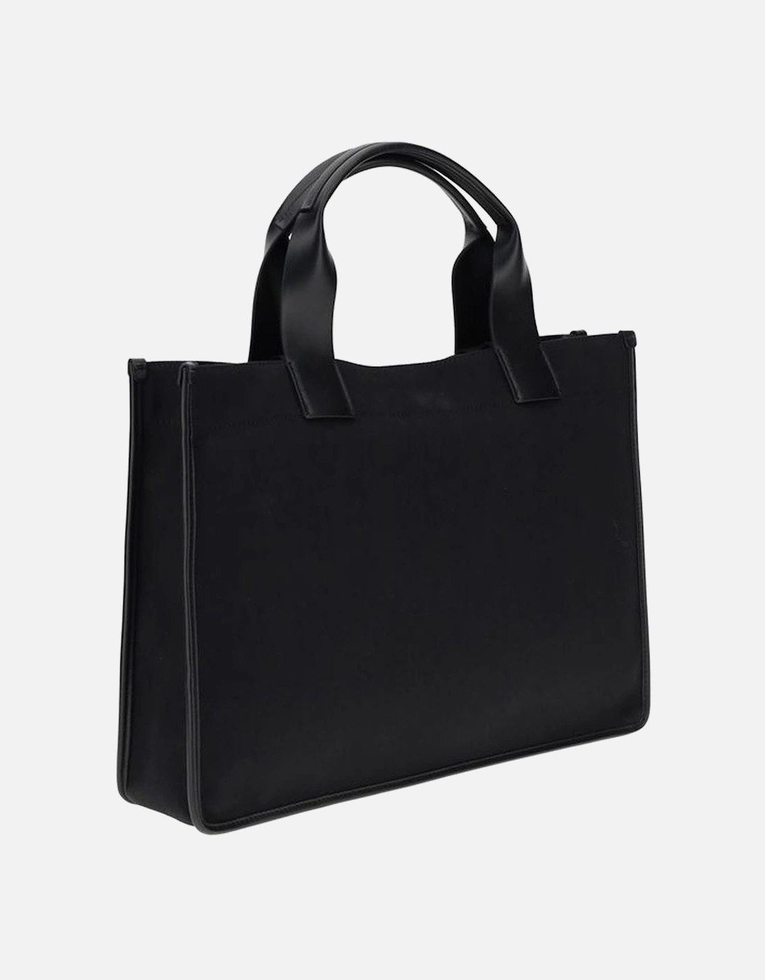 Fabric Tote Bag with Leather Handles Women - Black Handbags
