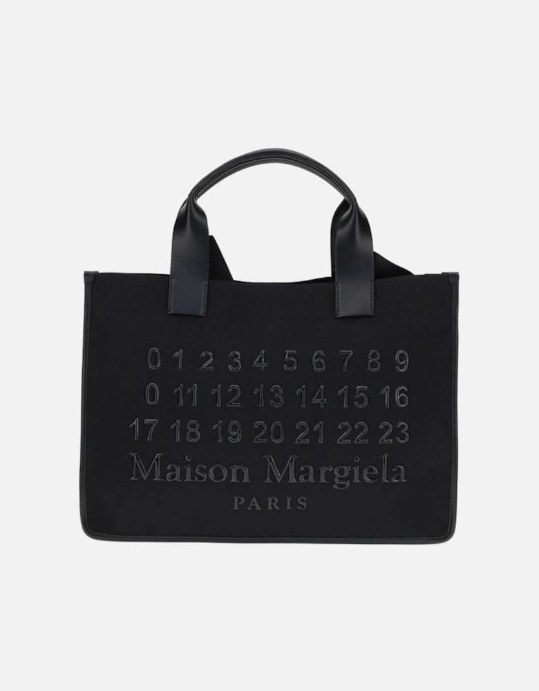 Fabric Tote Bag with Leather Handles Women - Black Handbags
