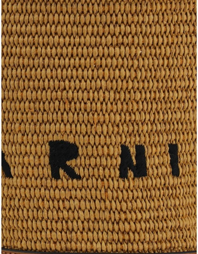 Tropicalia Raffia Bucket Bag with Leather Trim Women - Brown Satchel