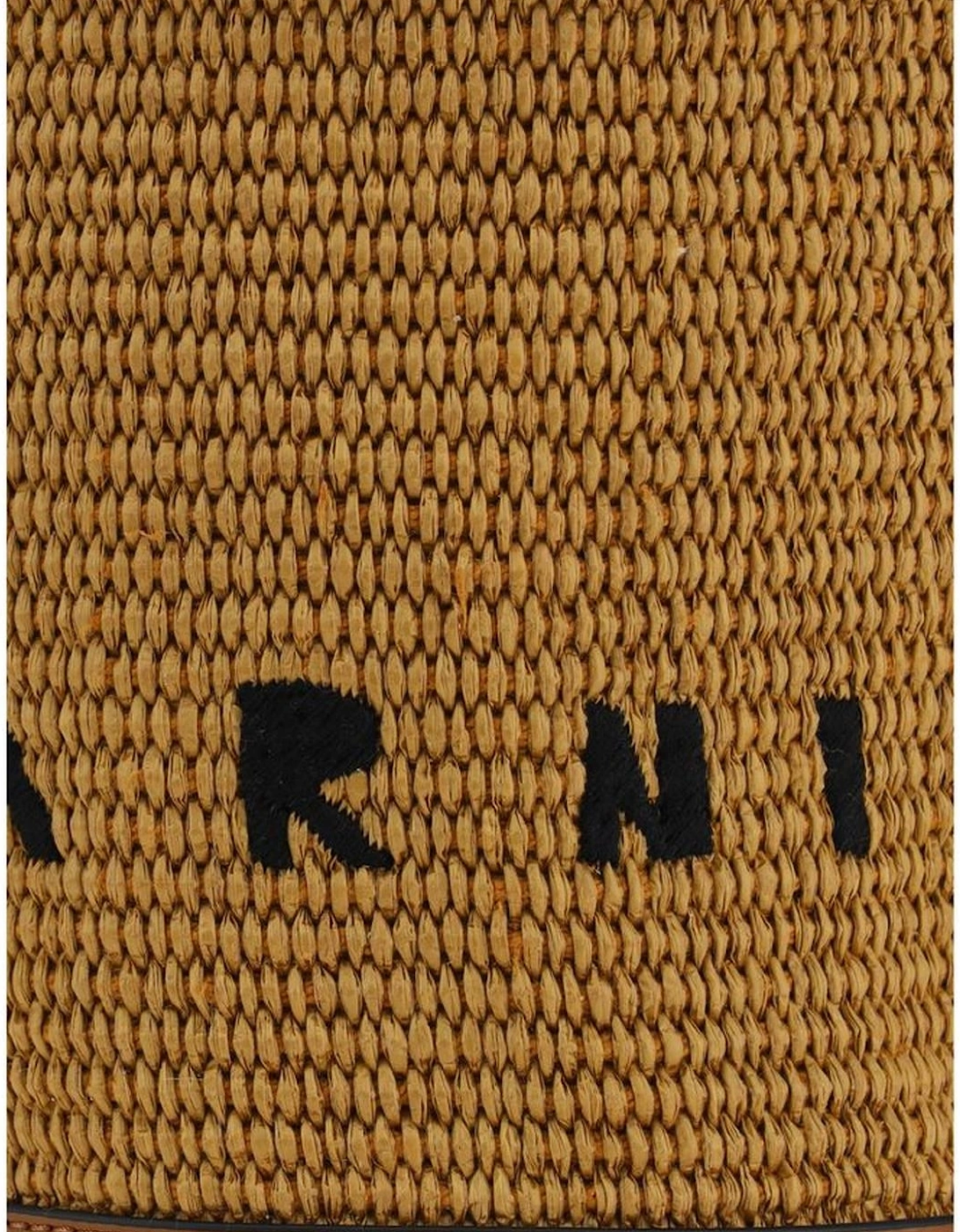 Tropicalia Raffia Bucket Bag with Leather Trim Women - Brown Satchel