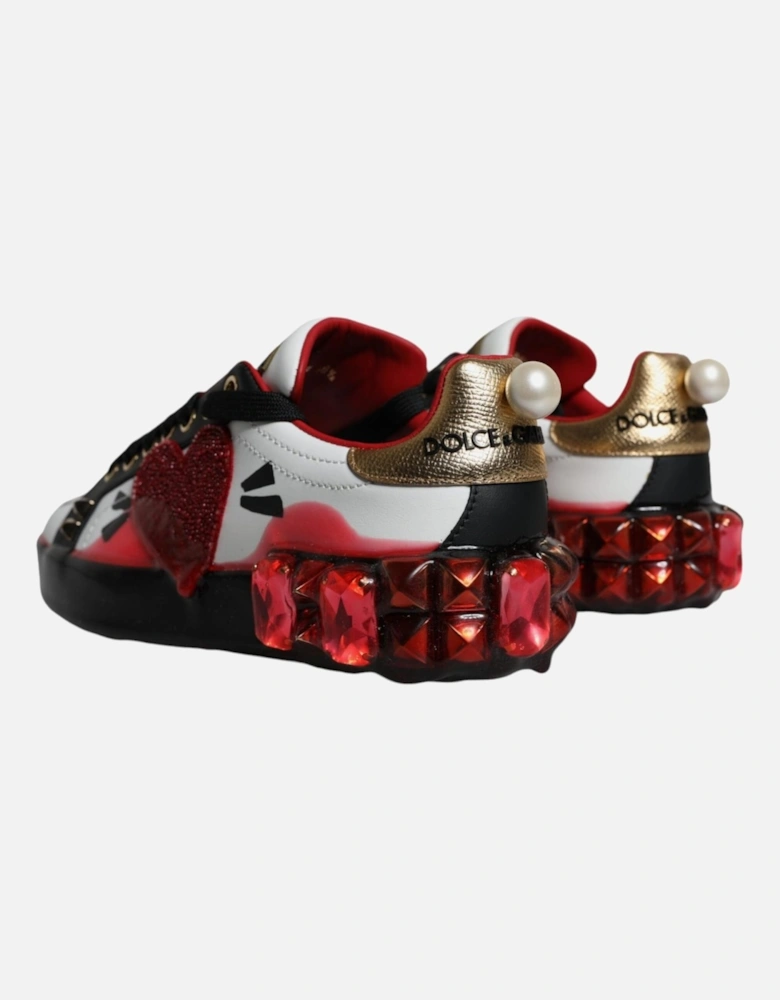 Crystal Embellished Leather Heart Patch Sneakers Women - Black Pumps