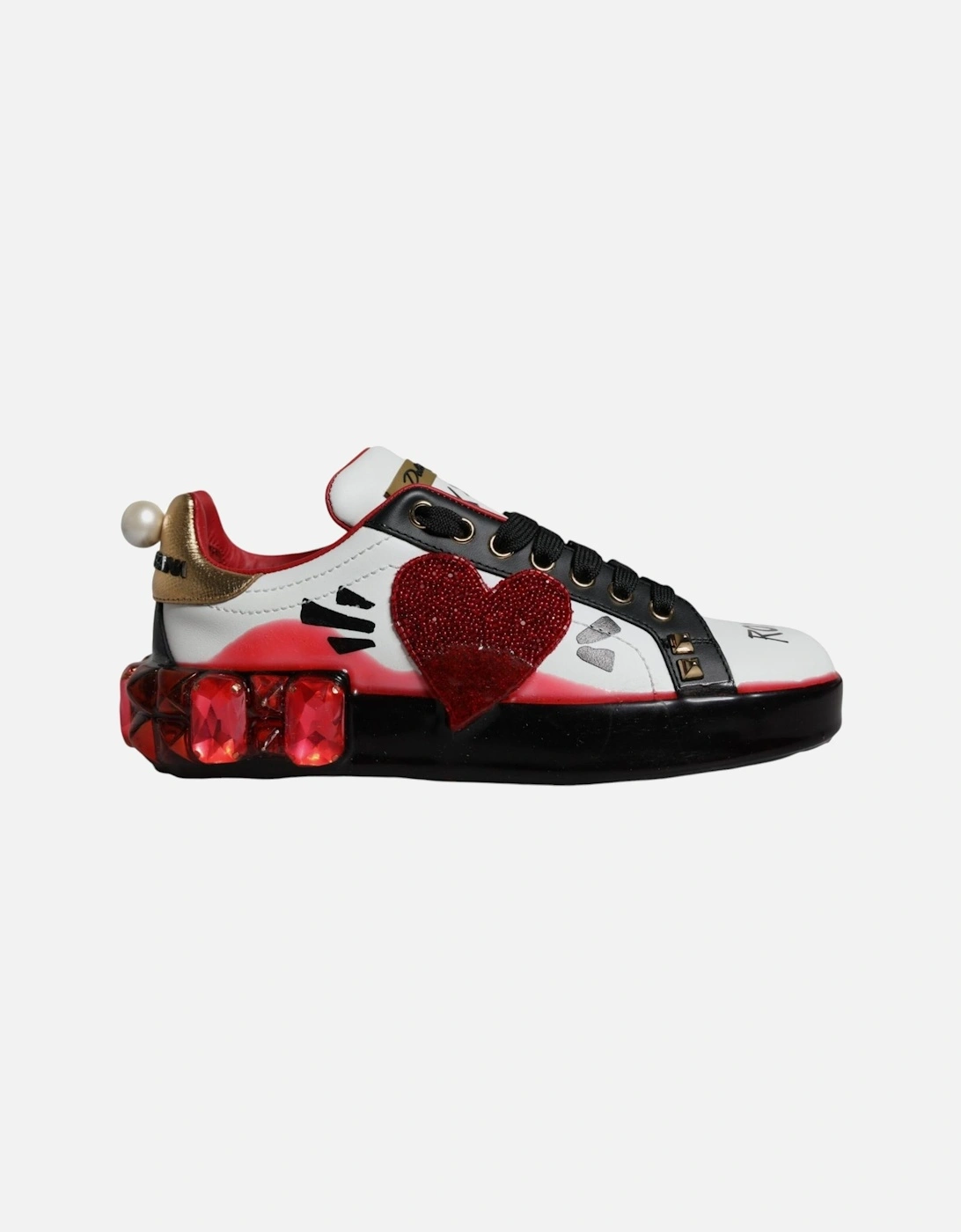 Crystal Embellished Leather Heart Patch Sneakers Women - Black Pumps, 7 of 6