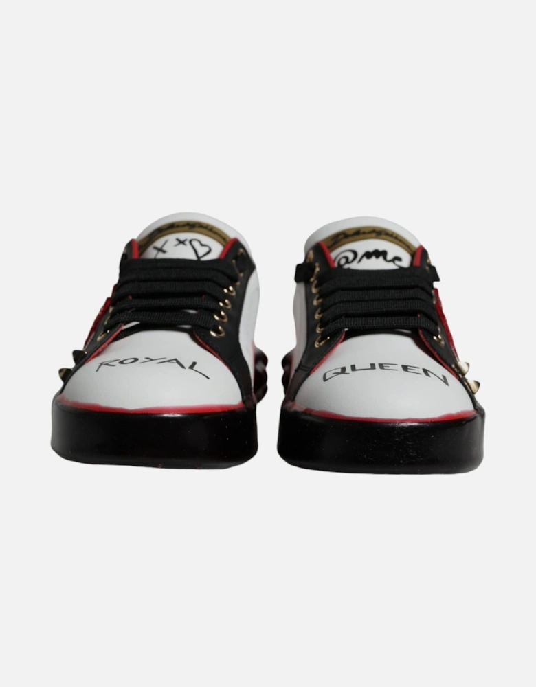 Crystal Embellished Leather Heart Patch Sneakers Women - Black Pumps