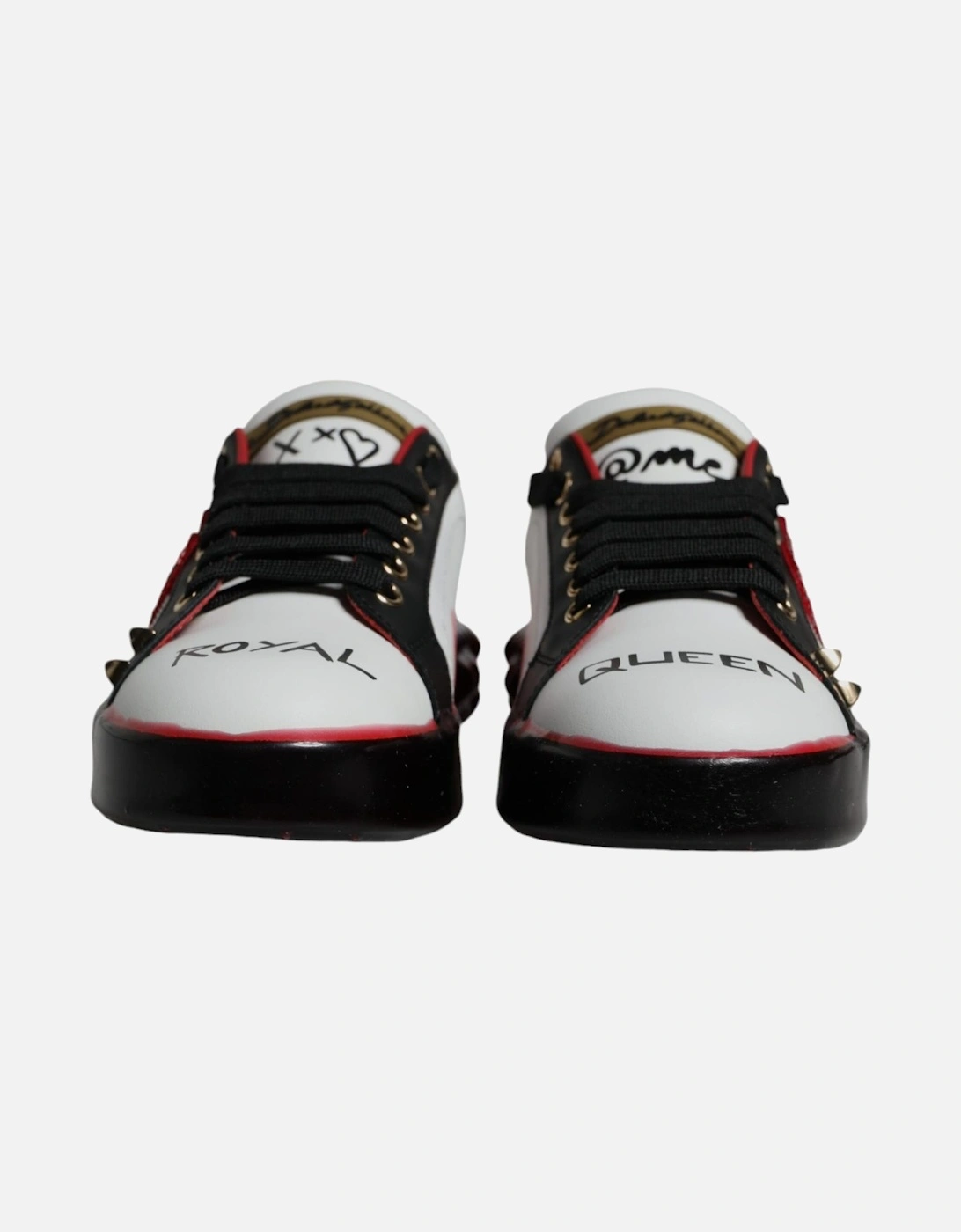 Crystal Embellished Leather Heart Patch Sneakers Women - Black Pumps