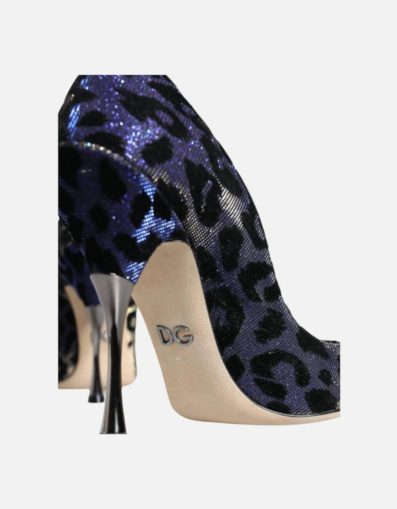 Leopard Lurex Heels Pumps with Leather Sole Women - Violet