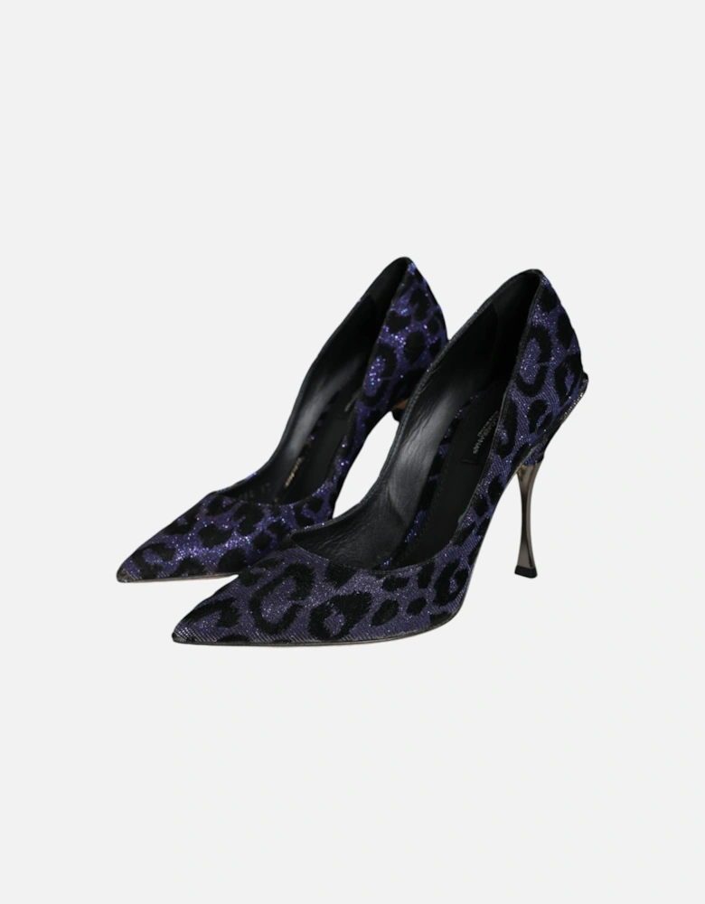 Leopard Lurex Heels Pumps with Leather Sole Women - Violet