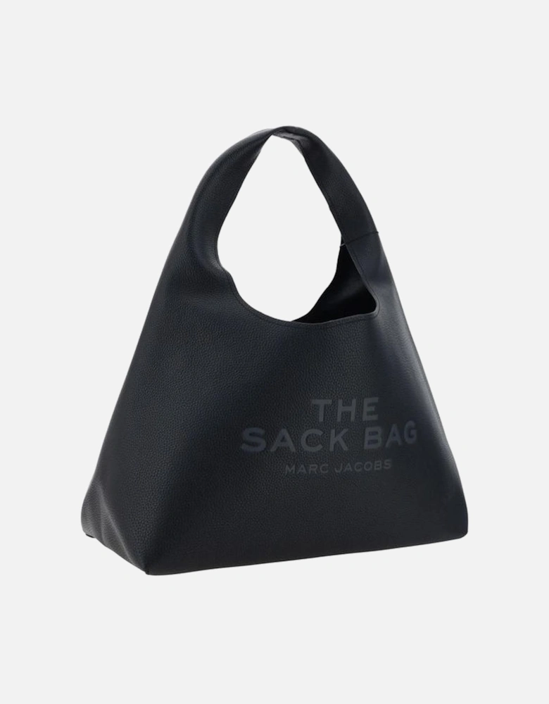 Leather Sack Shoulder Bag with Monogram Stamp Women - Black