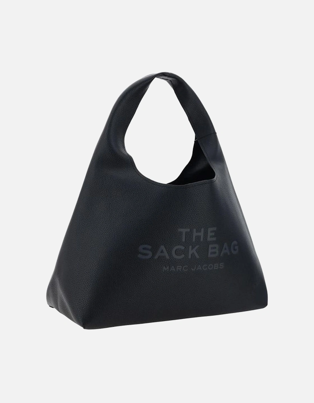Leather Sack Shoulder Bag with Monogram Stamp Women - Black