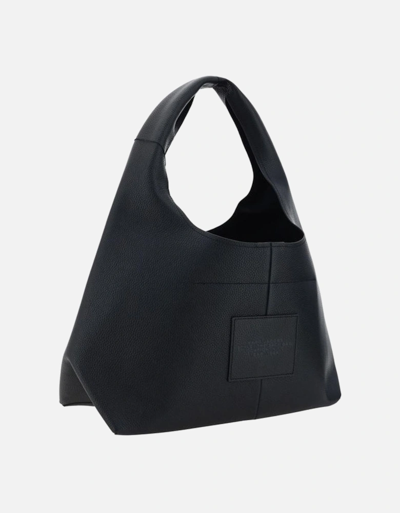 Leather Sack Shoulder Bag with Monogram Stamp Women - Black