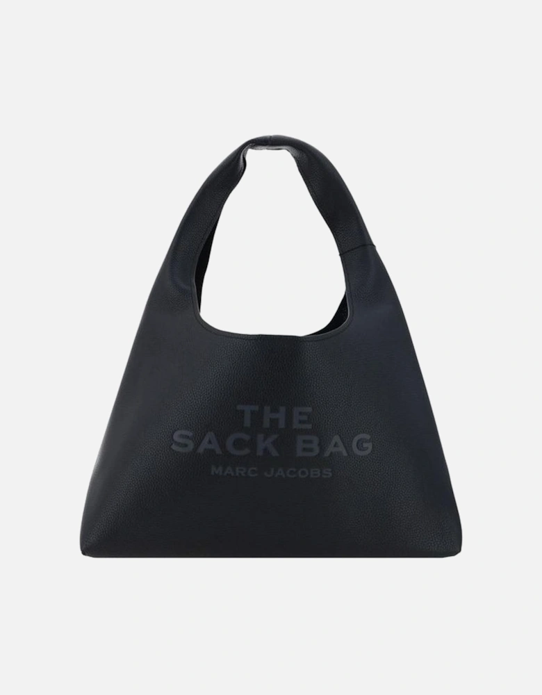 Leather Sack Shoulder Bag with Monogram Stamp Women - Black