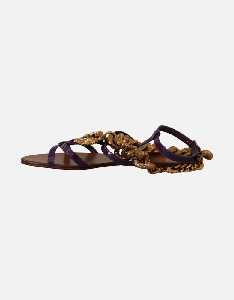 Chain Embellished Flat Sandals Women - Purple Flat Shoes
