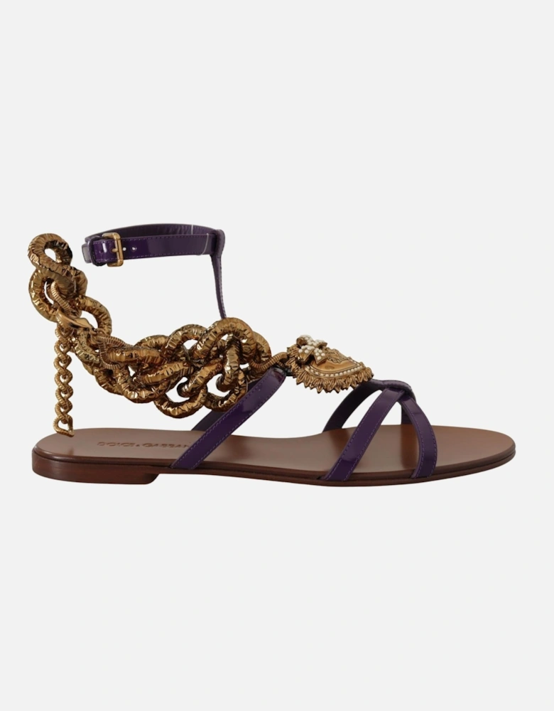 Chain Embellished Flat Sandals Women - Purple Flat Shoes