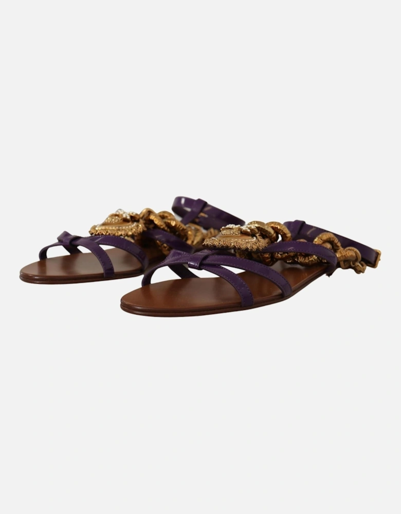 Chain Embellished Flat Sandals Women - Purple Flat Shoes
