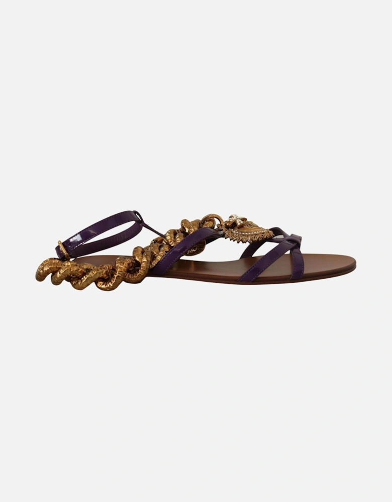Chain Embellished Flat Sandals Women - Purple Flat Shoes