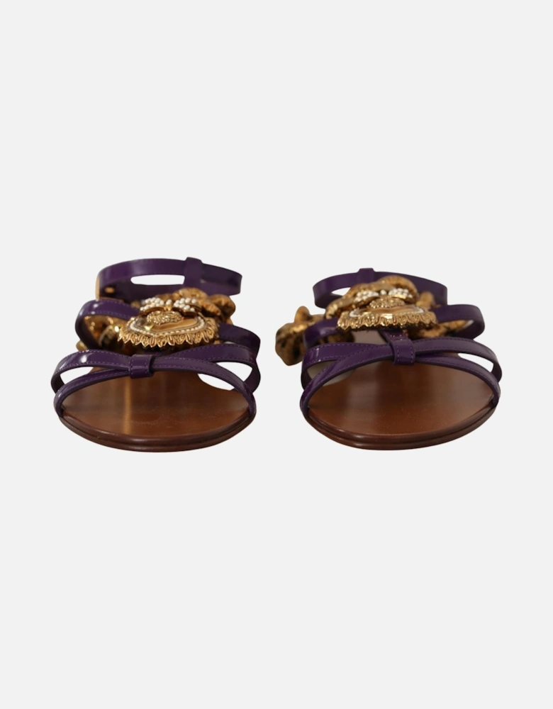 Chain Embellished Flat Sandals Women - Purple Flat Shoes