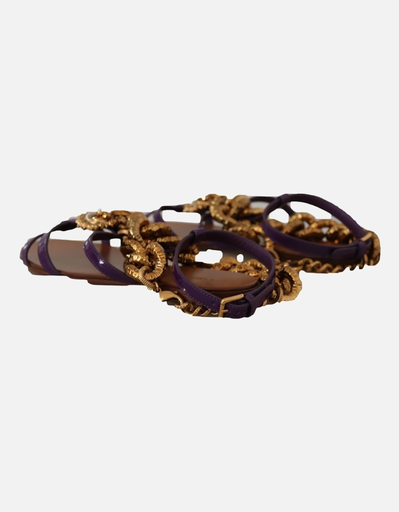 Chain Embellished Flat Sandals Women - Purple Flat Shoes