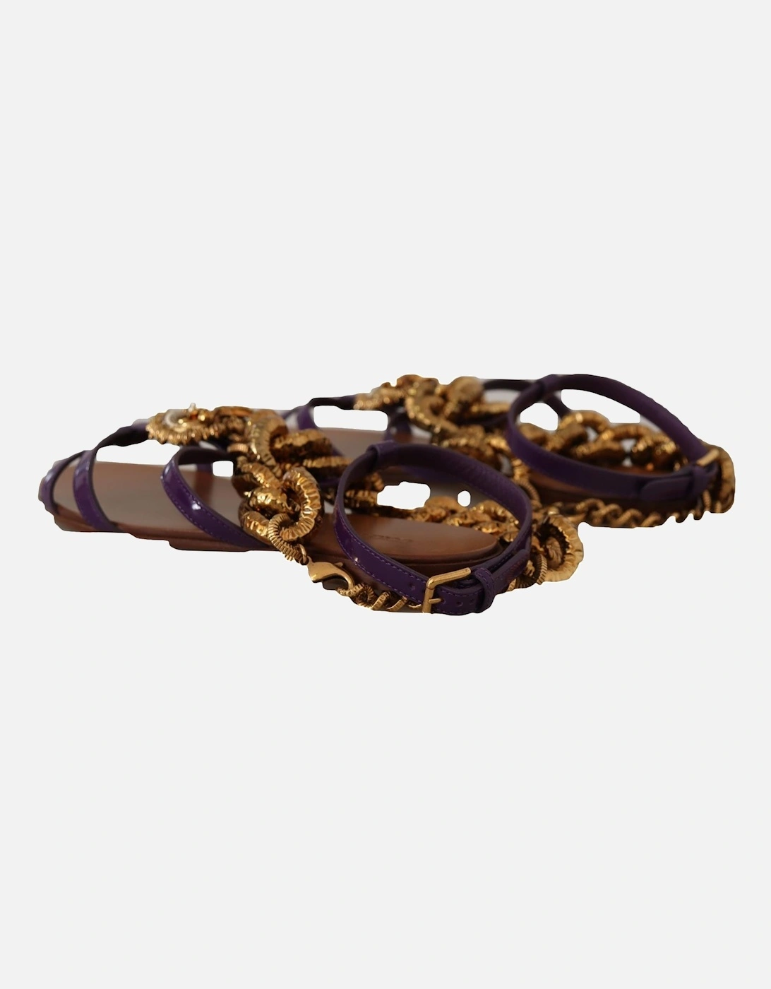 Chain Embellished Flat Sandals Women - Purple Flat Shoes