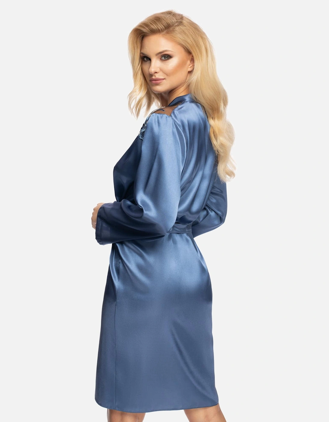 Luxury Robe Lace Satin by Women - Azure