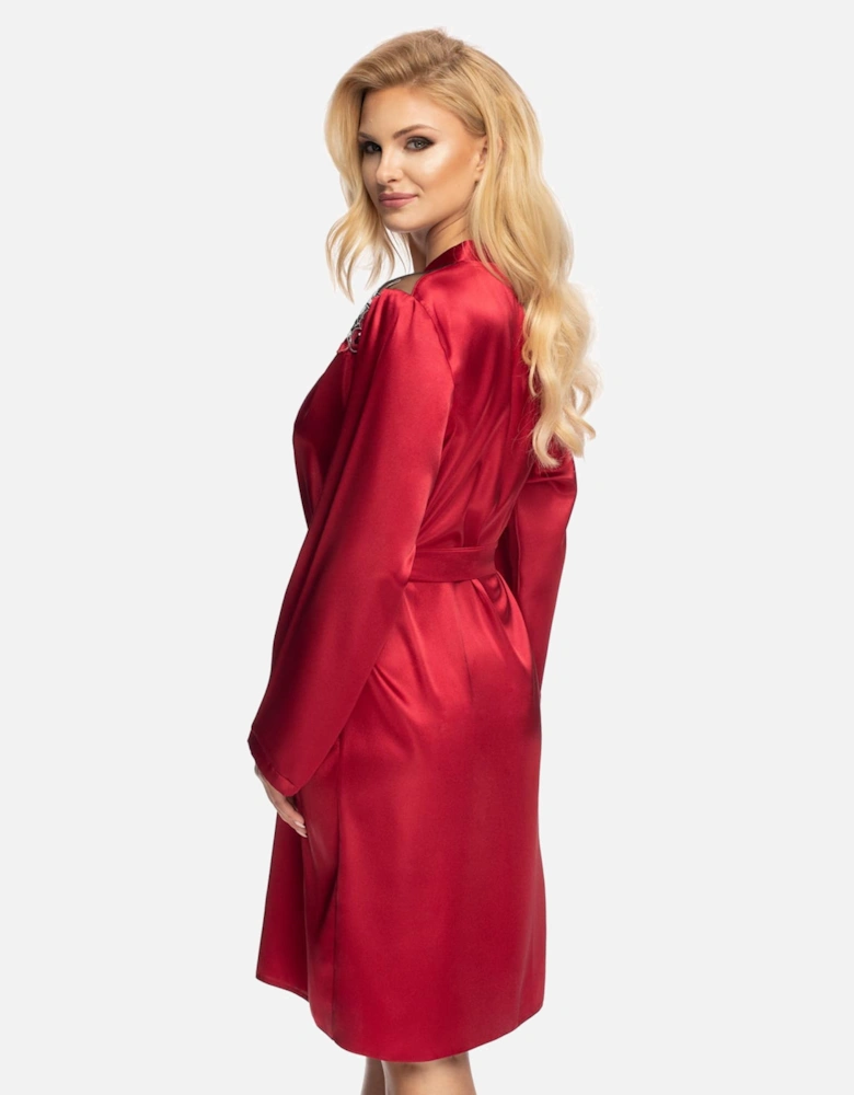 Luxury Robe Lace Satin by Women - Red