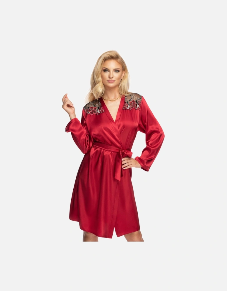 Luxury Robe Lace Satin by Women - Red