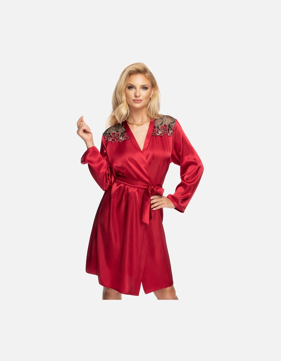 Luxury Robe Lace Satin by Women - Red, 3 of 2