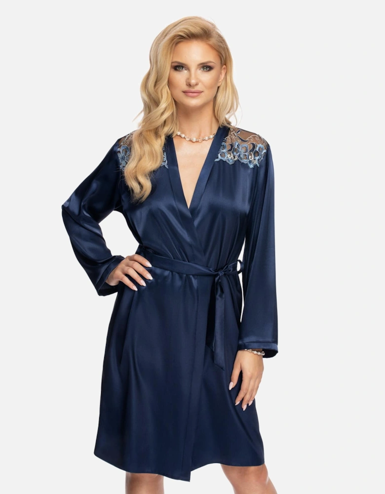 Luxury Robe Lace Satin by Women - Blue