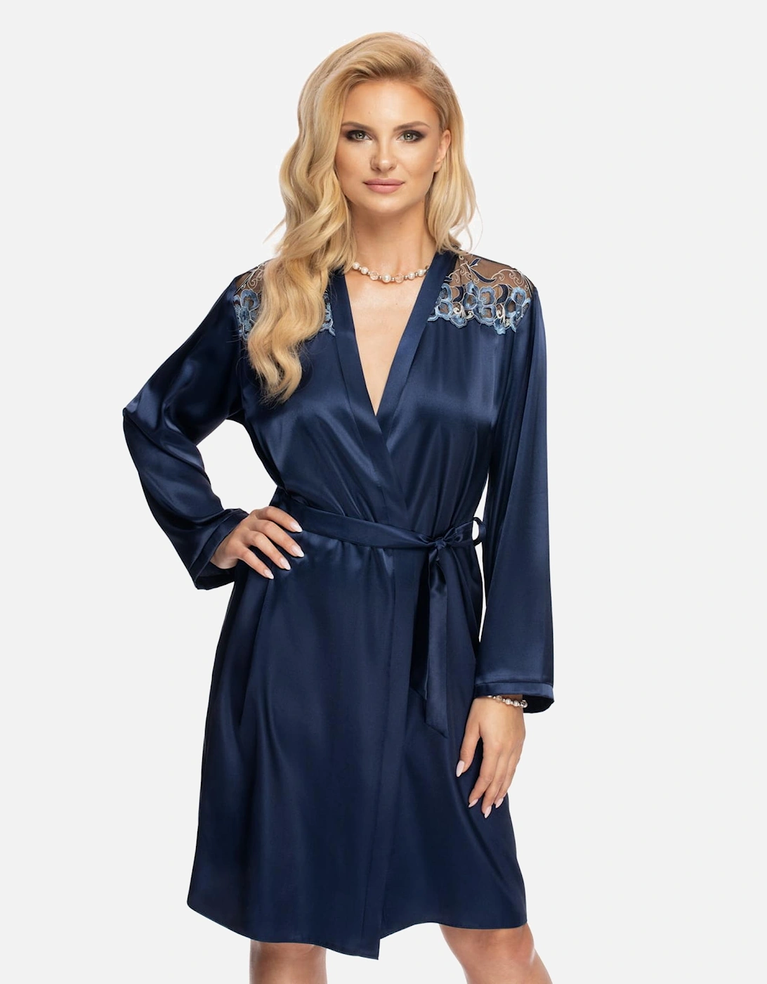 Luxury Robe Lace Satin by Women - Blue, 3 of 2