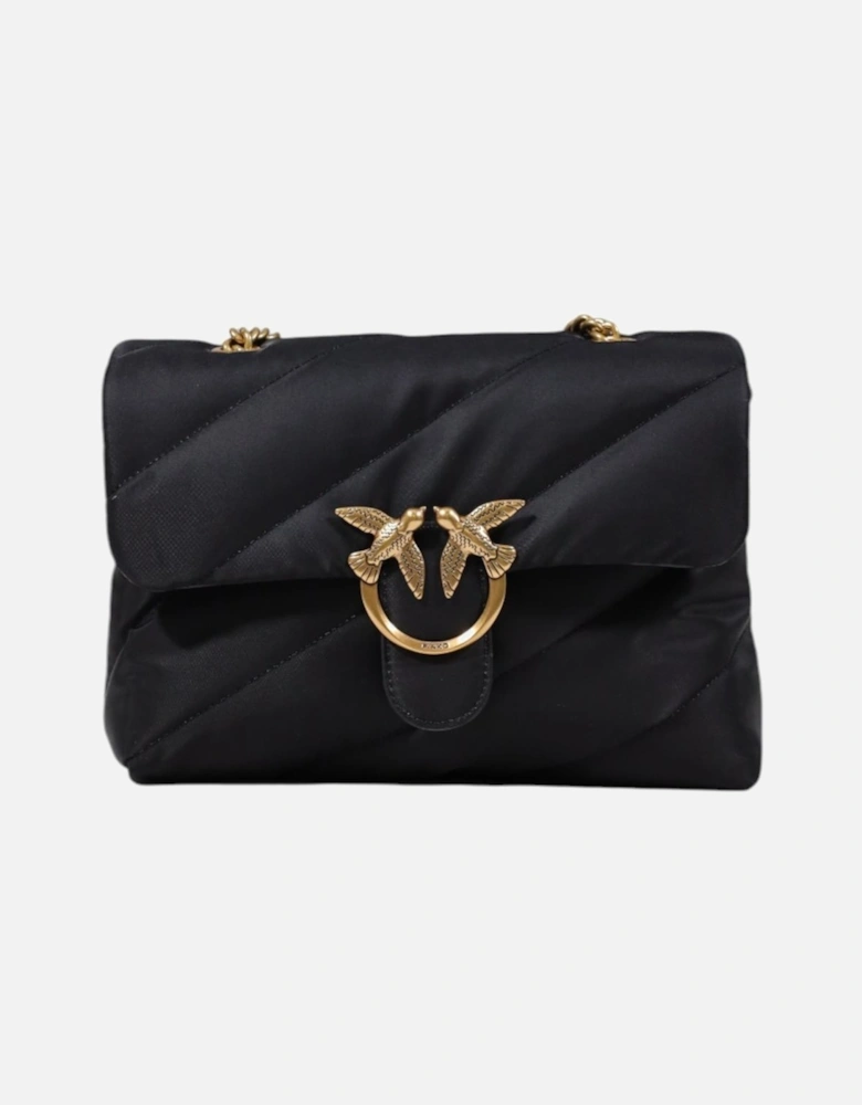 Leather Shoulder Bag with Chain Strap Women - Black