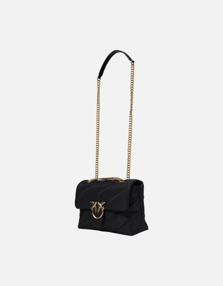 Leather Shoulder Bag with Chain Strap Women - Black