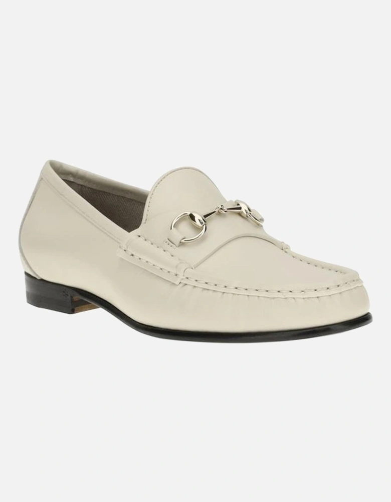 Leather Loafers with Gold-Tone Morsetto Detail Women - White Flat