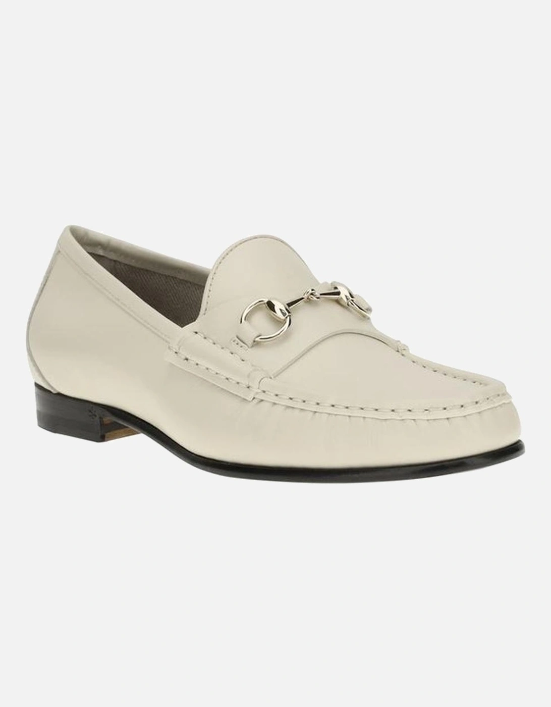 Leather Loafers with Gold-Tone Morsetto Detail Women - White Flat
