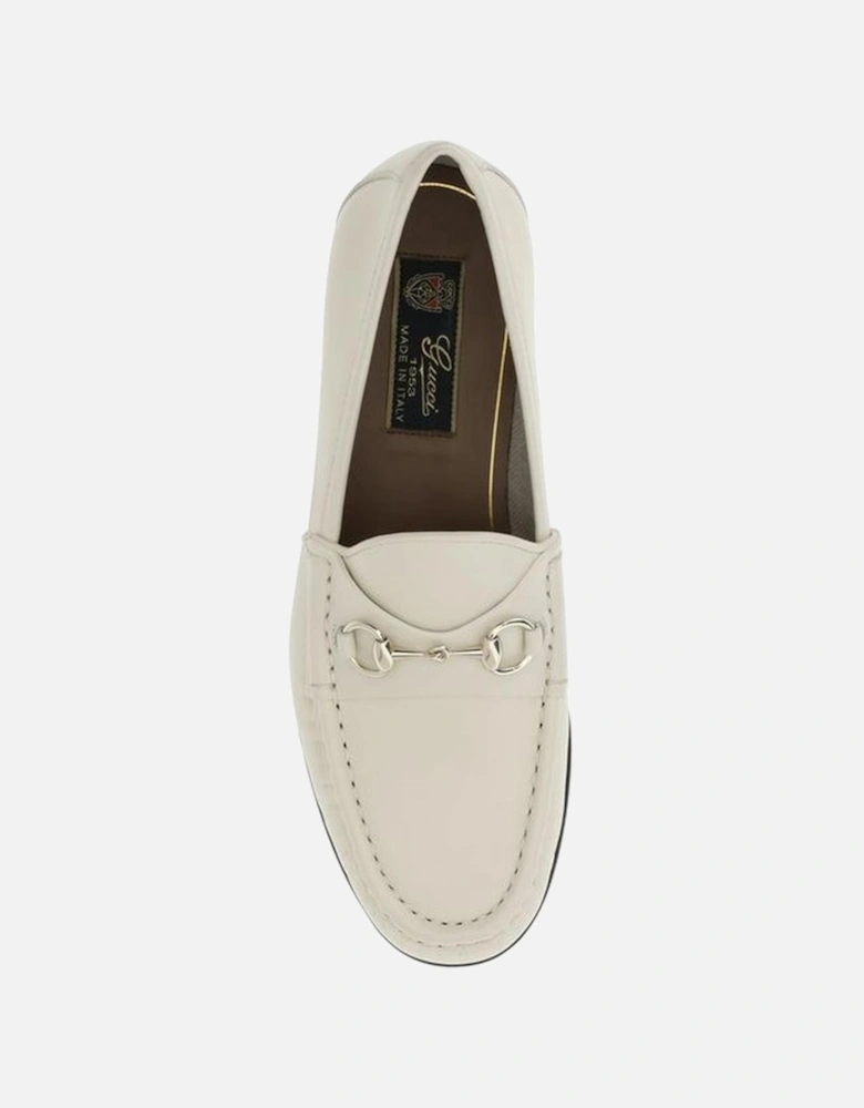 Leather Loafers with Gold-Tone Morsetto Detail Women - White Flat
