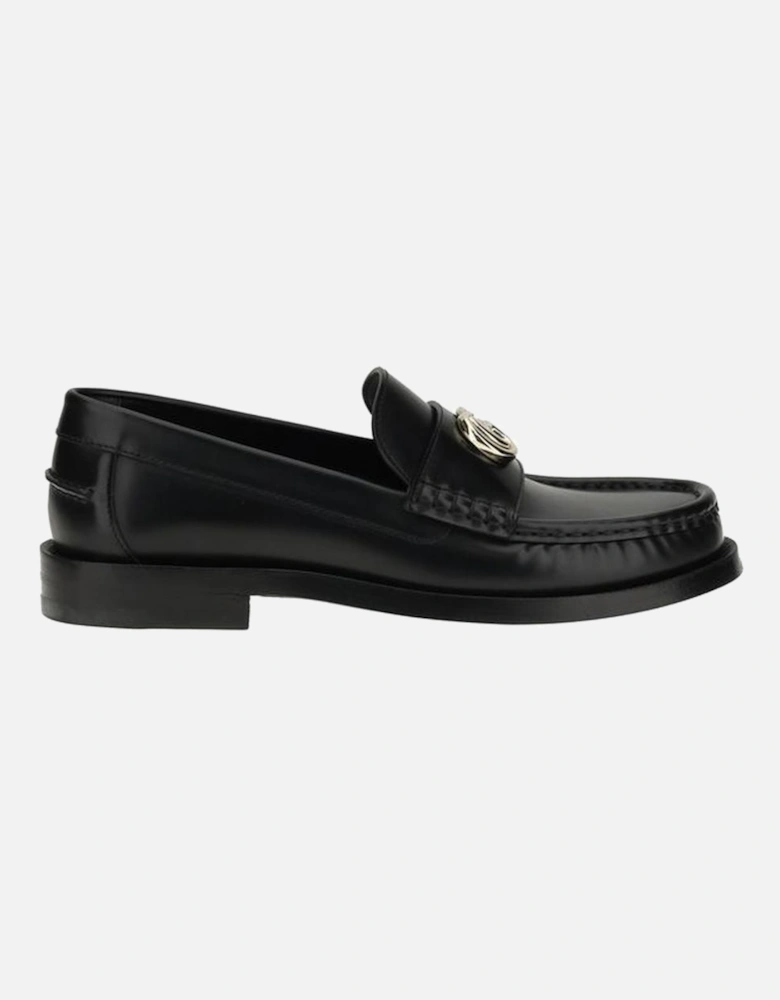 Leather Loafers with Metal Detail Women - Black Flat Shoes