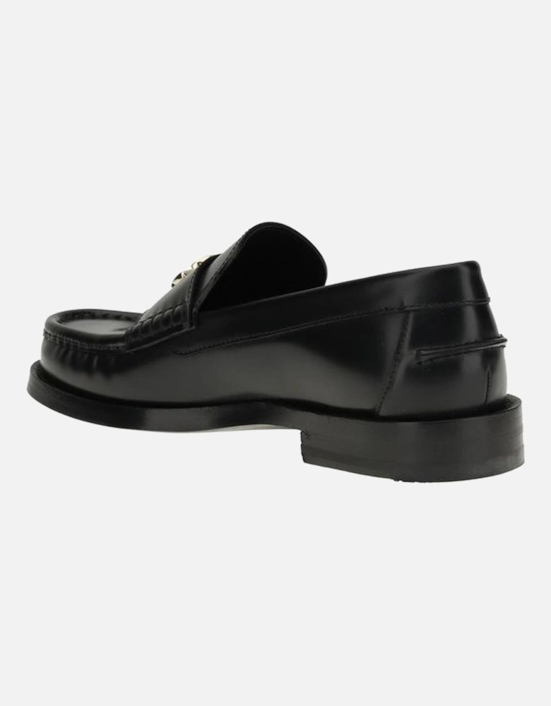 Leather Loafers with Metal Detail Women - Black Flat Shoes