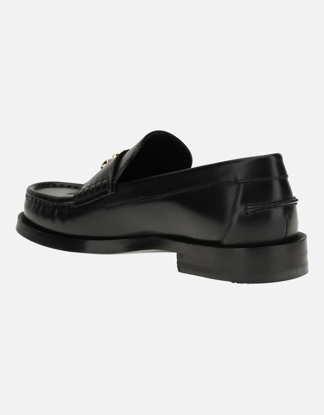 Leather Loafers with Metal Detail Women - Black Flat Shoes